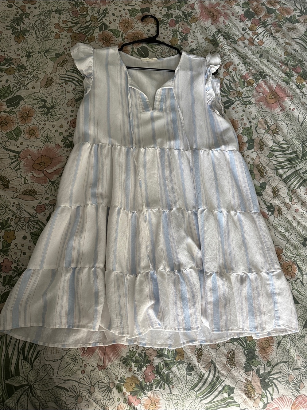 Altar’d State Light Blue and White Tiered Striped Summer Dress
